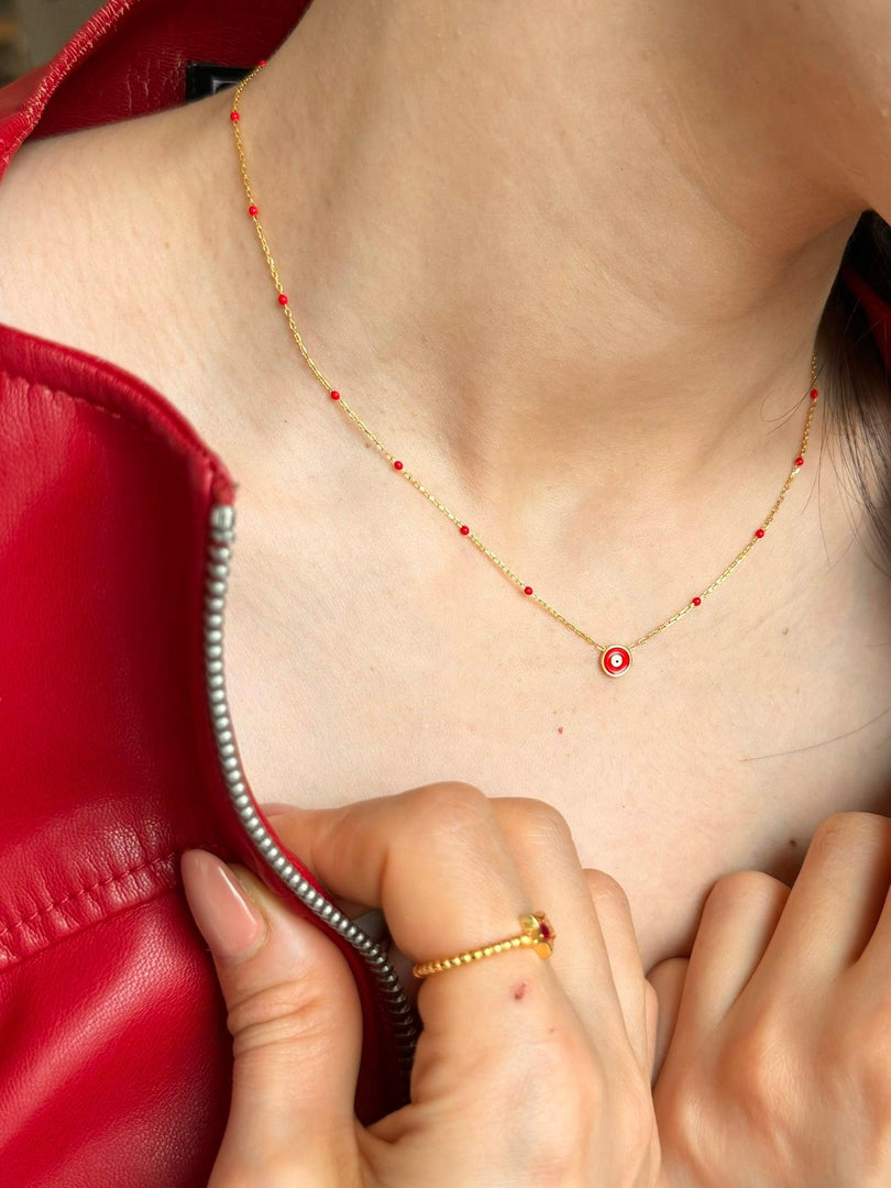 Red Evil Eye Ball Chain Necklace In Gold Vermeil - Nili Gem