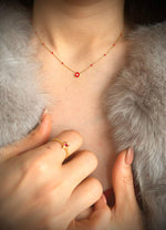 Load image into Gallery viewer, Red Evil Eye Ball Chain Necklace In Gold Vermeil - Nili Gem
