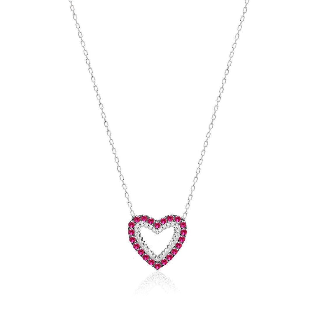 Red Heart Pendant Necklace In Sterling Silver - Nili Gem