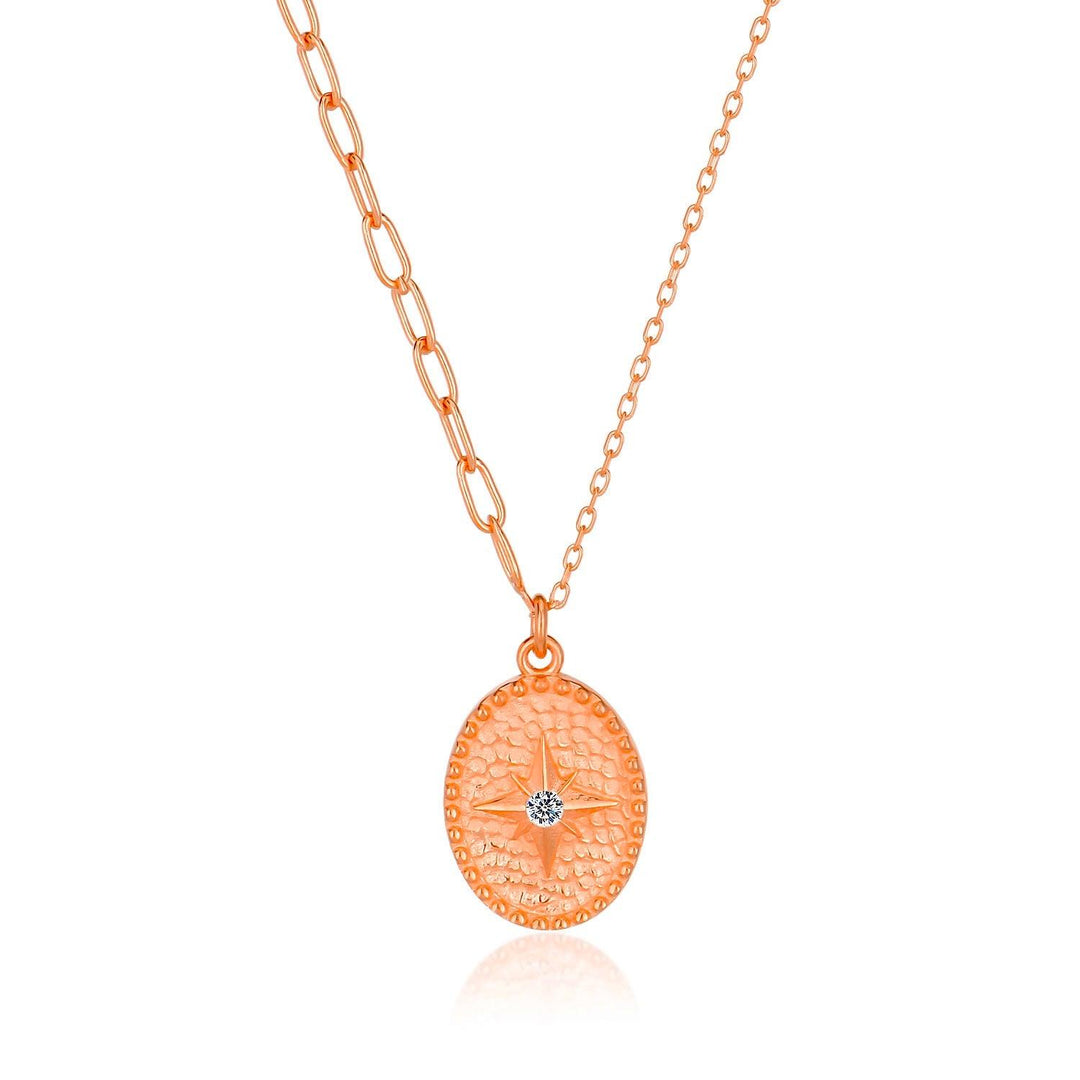 Shiny Star Oval Pendant Necklace In Rose Gold Plating - Nili Gem