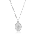 Shiny Star Oval Pendant Necklace In Sterling Silver - Nili Gem