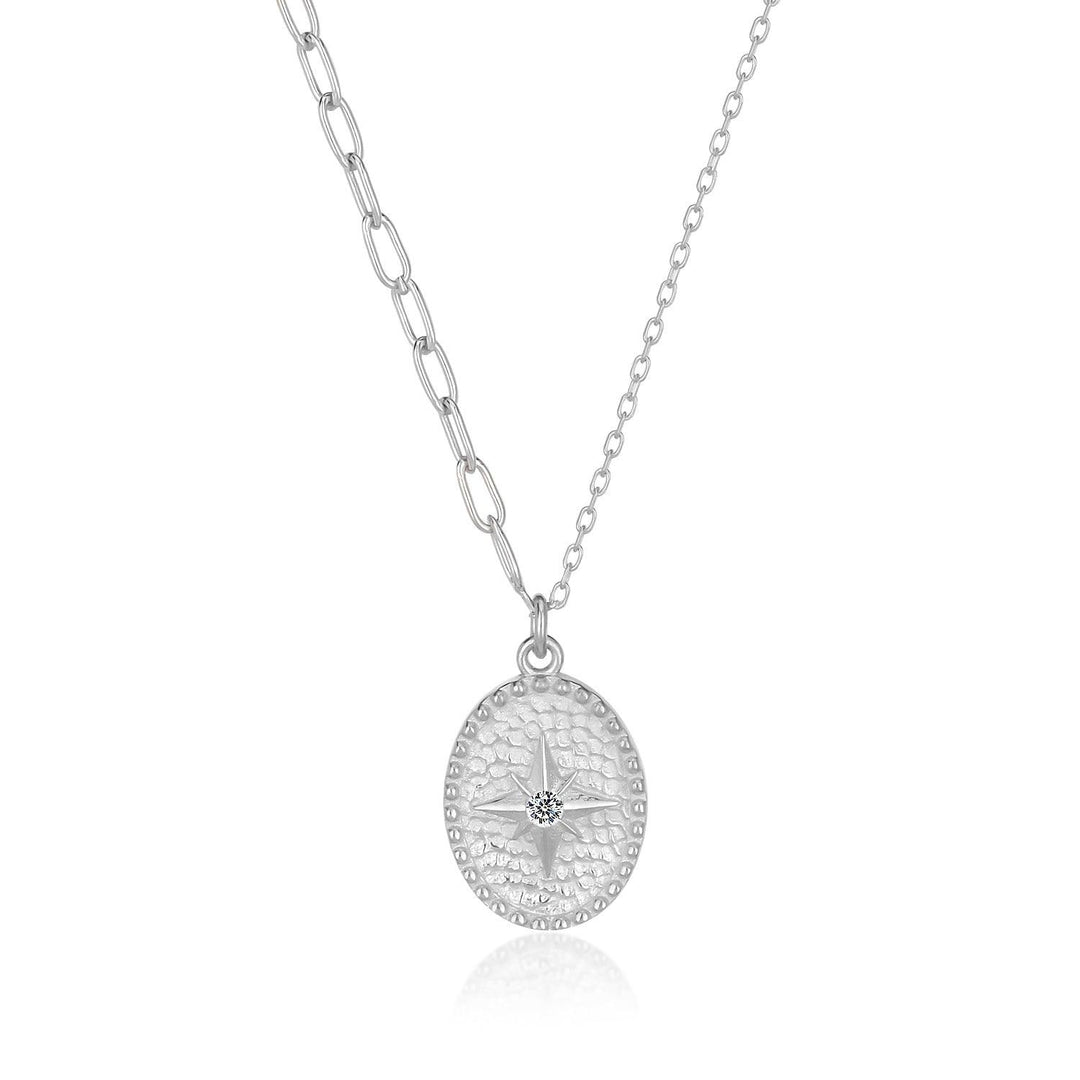 Shiny Star Oval Pendant Necklace In Sterling Silver - Nili Gem