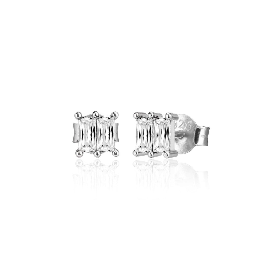 Square Baguette cut CZ Stud Earrings in Sterling Silver - Nili Gem