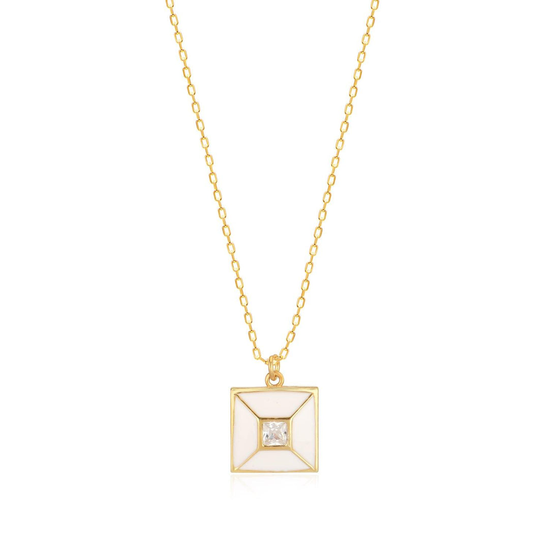 Square Handmade Enameled Pendant & Chain In Gold Vermeil - Nili Gem