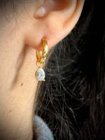 Load image into Gallery viewer, Tear Drop Charm Hoop Earrings in Gold Vermeil - Nili Gem
