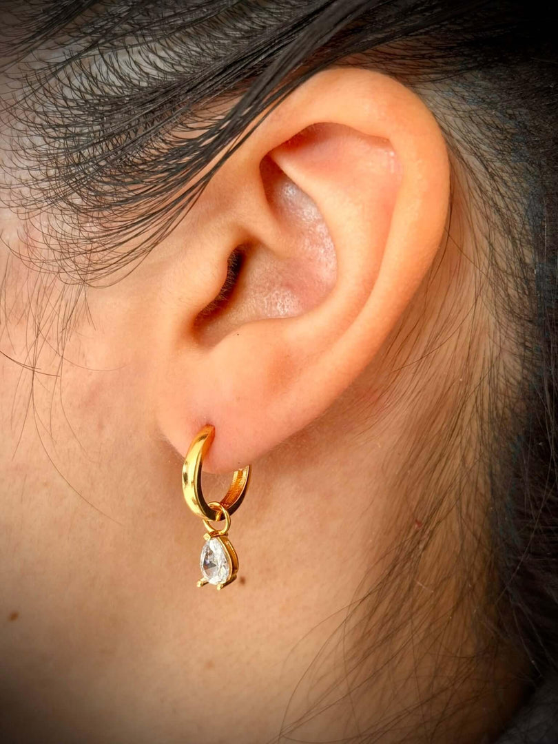 Tear Drop Charm Hoop Earrings in Gold Vermeil - Nili Gem