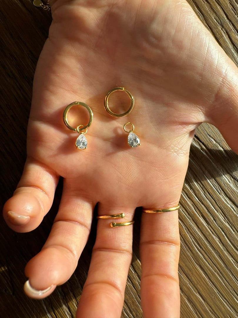 Tear Drop Charm Hoop Earrings in Gold Vermeil - Nili Gem