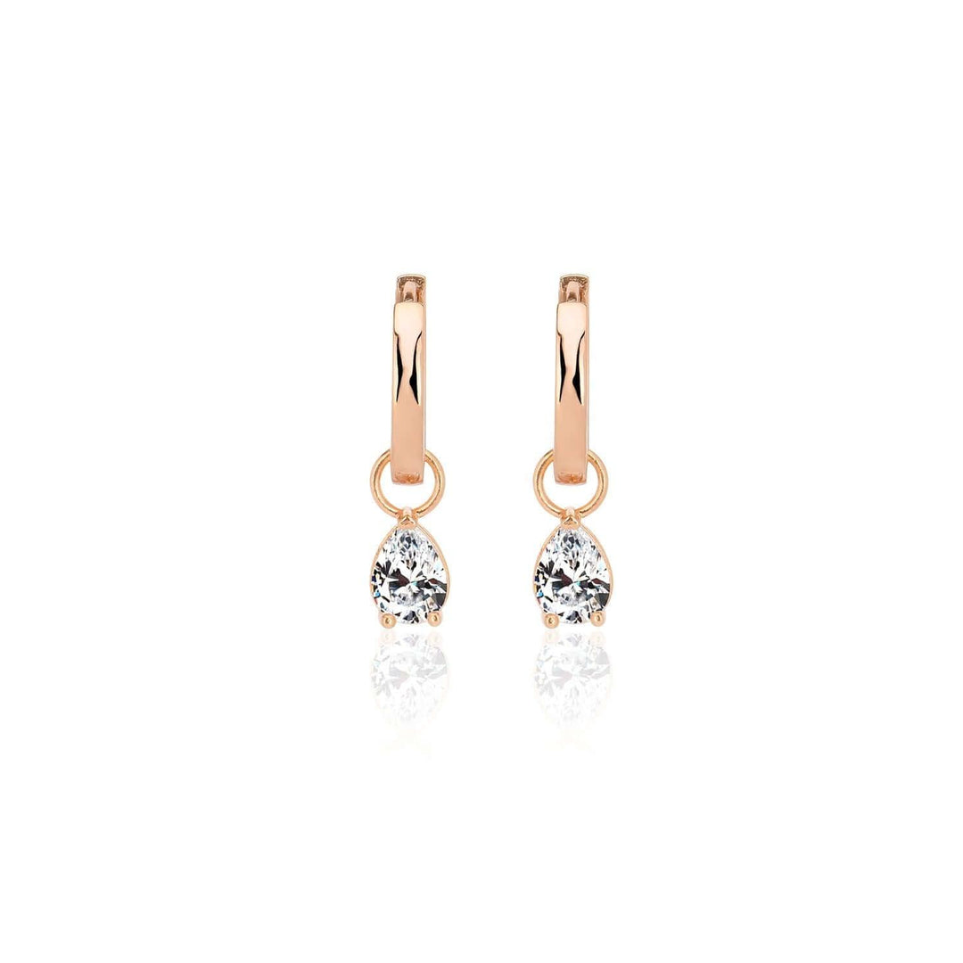 Tear Drop Charm Hoop Earrings in Rose Gold Plating - Nili Gem