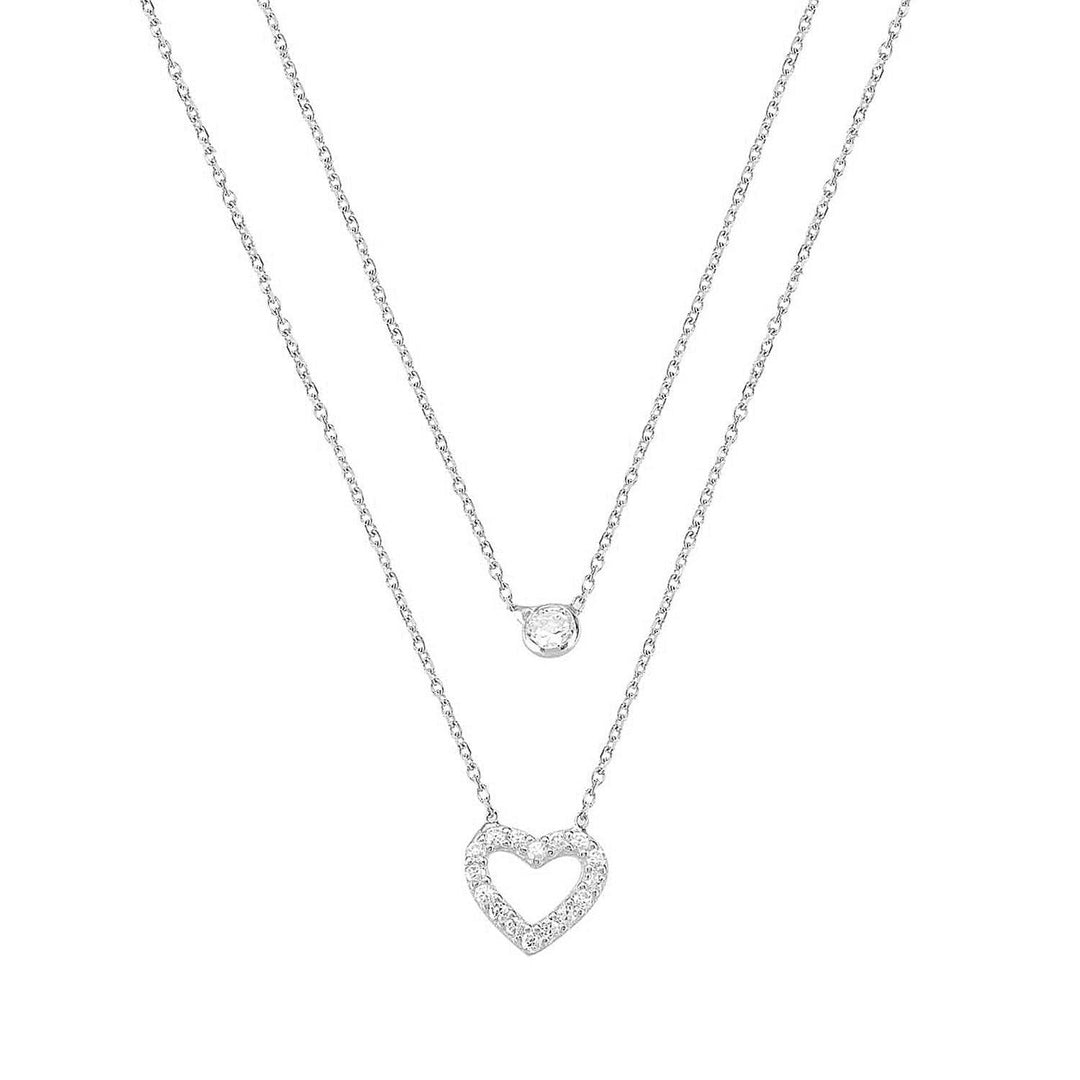 Timeless Double Chain Heart Necklace In Sterling Silver - Nili Gem