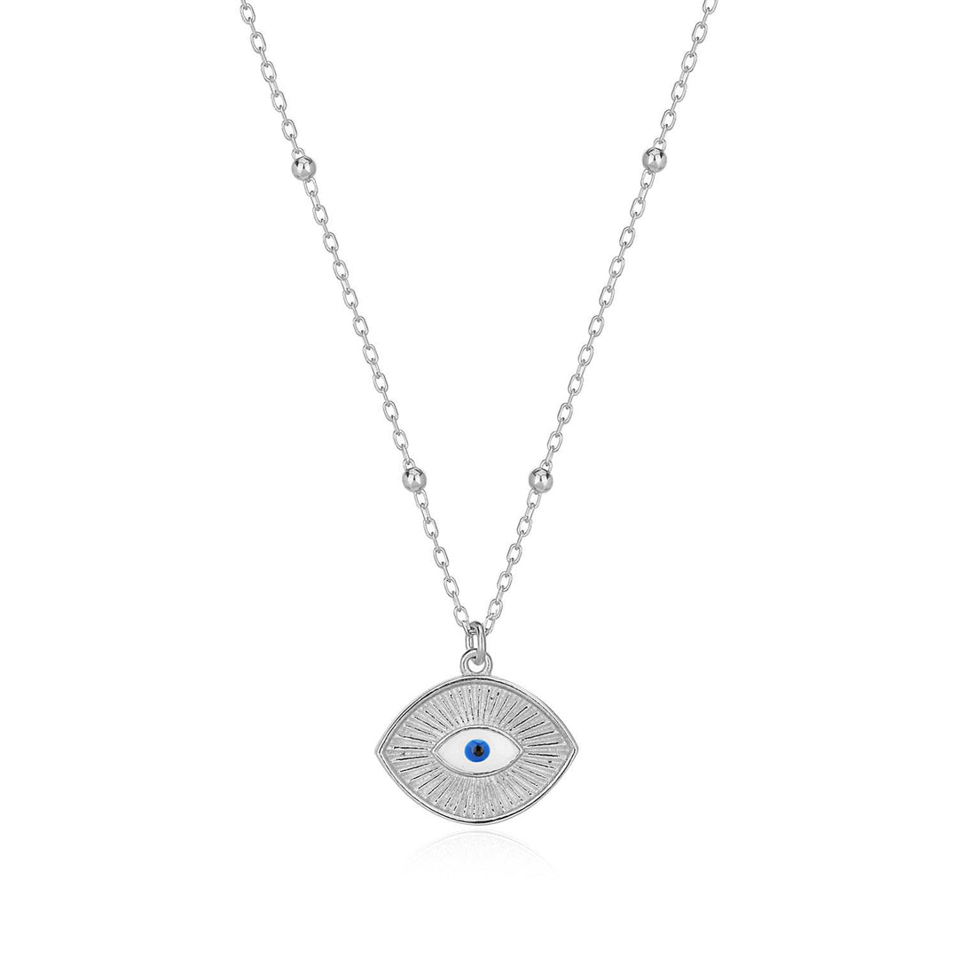 Trendy Evil Eye Pendant & ball chain Necklace In Sterling Silver - Nili Gem