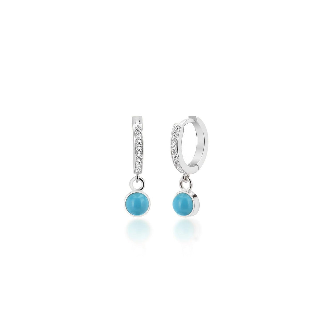 Turquoise charms Hoop Earrings In Sterling Silver - Nili Gem